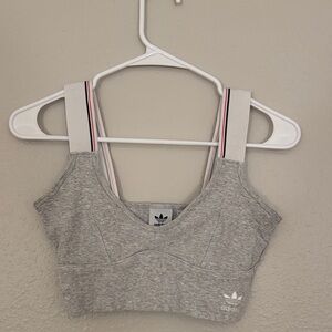 Adidas Heather Gray Sports Bra with Striped Straps